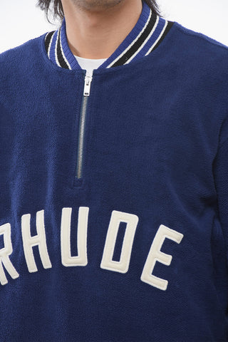 Terry-Cotton Varsity Sweatshirt with Half Zip