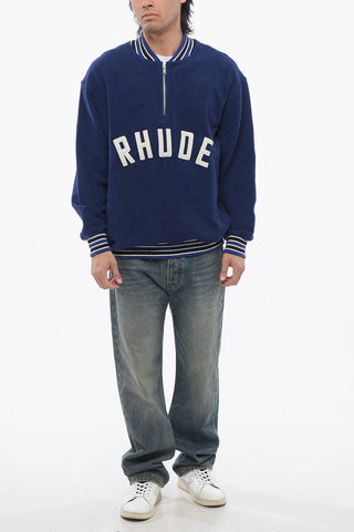 Terry-Cotton Varsity Sweatshirt with Half Zip
