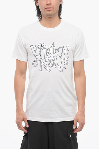 Baumwoll-T-Shirt mit Rundhalsausschnitt und besticktem Logo