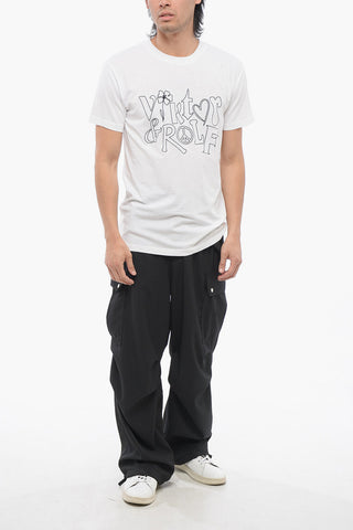 Baumwoll-T-Shirt mit Rundhalsausschnitt und besticktem Logo
