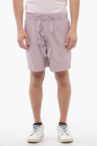 TEKLA Shorts In Cotone a Righe con Elastico in Vita
