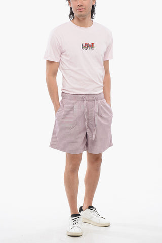 TEKLA Shorts In Cotone a Righe con Elastico in Vita