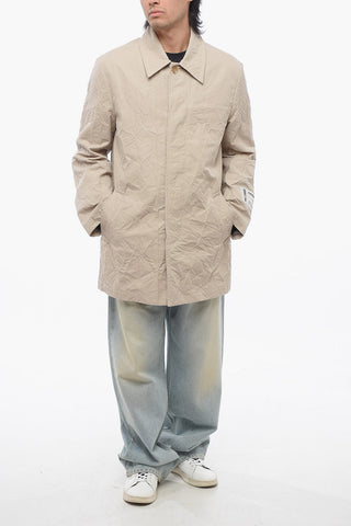 Wrinkled Effect Unlined Coat with Hidden Closure