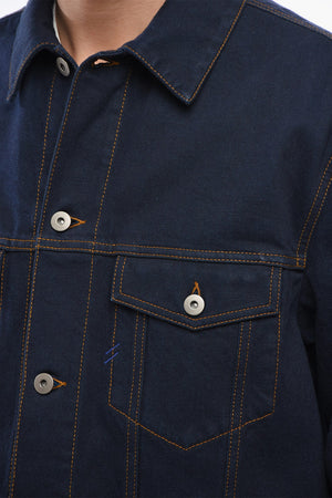 Dark-Wash Denim Jacket with Printed Turn-Ups