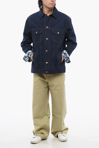 Dark-Wash Denim Jacket with Printed Turn-Ups