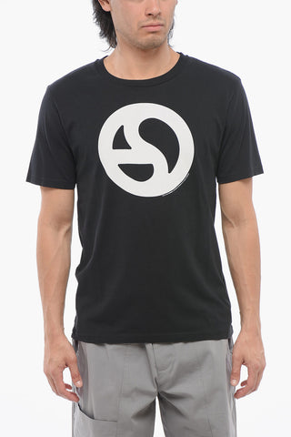 T-shirt Girocollo In Cotone con Stampa a Contrasto