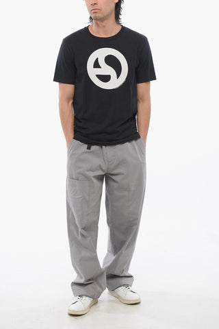 T-shirt Girocollo In Cotone con Stampa a Contrasto