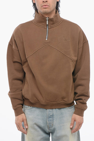 Cotton Sweatshirt with Embossed Logo and Half Zip