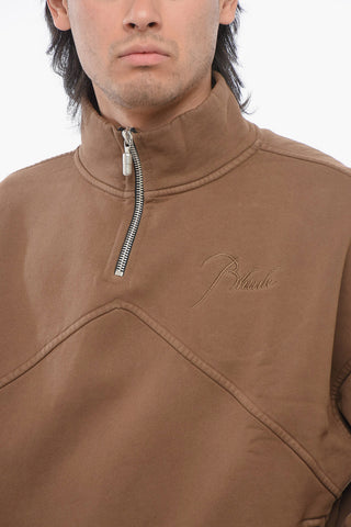 Cotton Sweatshirt with Embossed Logo and Half Zip