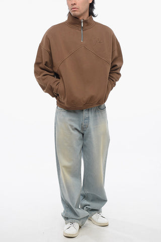 Cotton Sweatshirt with Embossed Logo and Half Zip