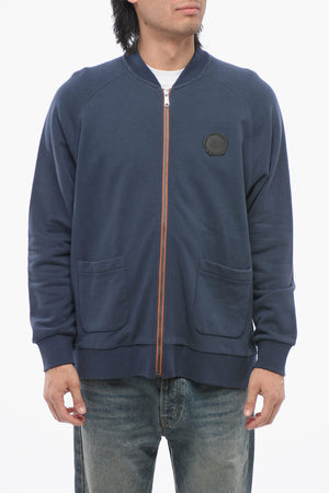 Felpa Zip-up in Cotone Garzato con Tasche a Toppa