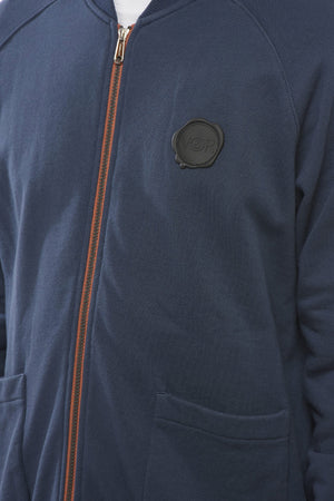 Felpa Zip-up in Cotone Garzato con Tasche a Toppa