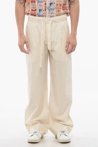 TEKLA Pantaloni in Cotone a Righe con Elastico in Vita