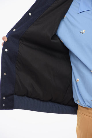 Wool Bomber with Vegan Leather Details and Snap Buttons