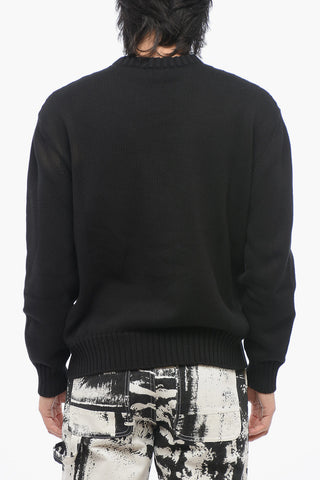 Crew Neck Cotton Pullover with Jacquard Logo