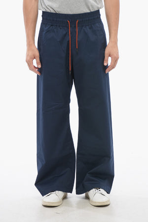 Wide Leg Cotton-Blend Trousers with Drawstring