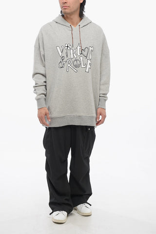 Felpa Hoodie in Cotone Garzato con Logo Ricamato