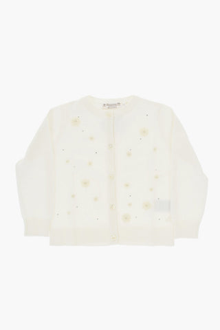 Embroidered FRANCILLE Crew-neck Cardigan with Rhinestones