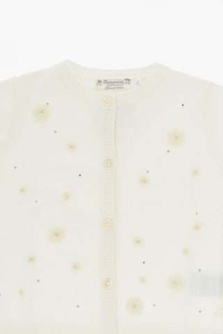 Embroidered FRANCILLE Crew-neck Cardigan with Rhinestones