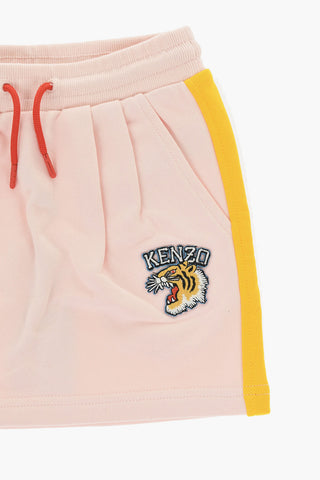 Brushed Cotton Mini Skirt with Contrasting Side Bands