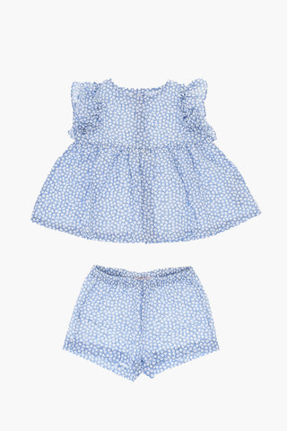 Floral Printed Cotton Shorts and Dress Set