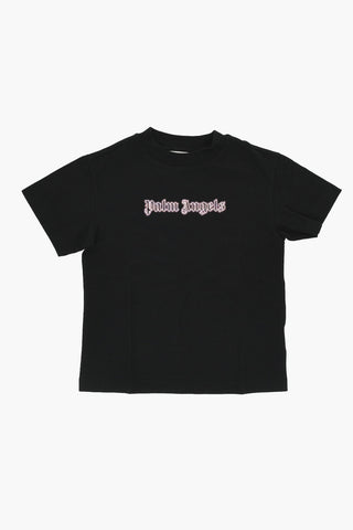 Solid Color Crew-neck T-Shirt with Neon Logo