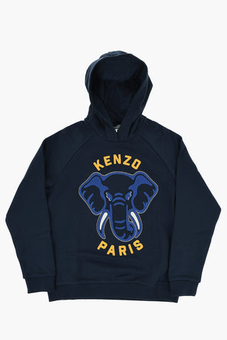 Brushed Cotton Hoodie with Elephant Embroidery