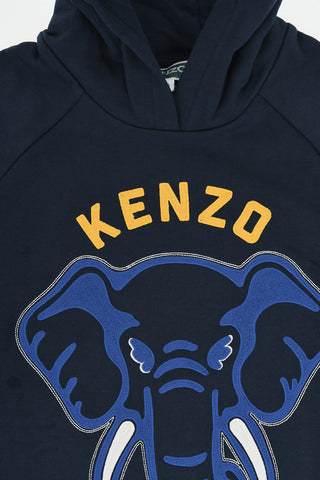 Felpa Hoodie in Cotone Garzato con Ricamo Elefante