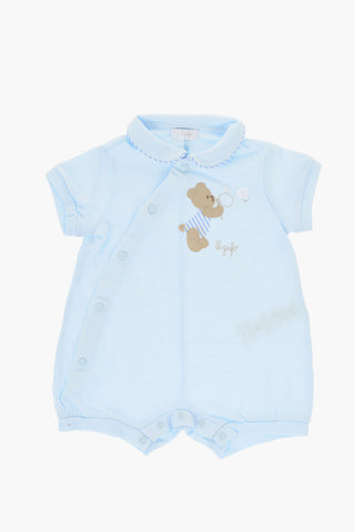 Cotton Body Suit With Teddy Bear Embroidery