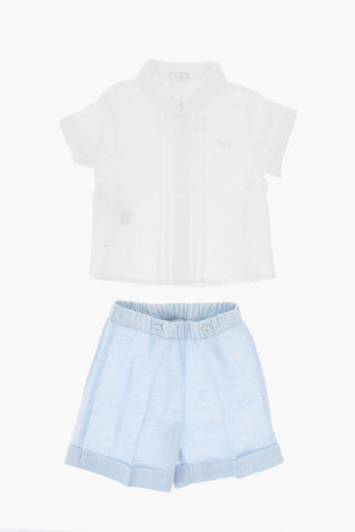 2-Piece Set Consisting of Short-Sleeved Shirt and Linen Shorts