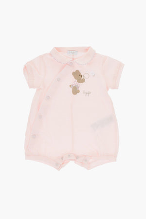 Cotton Bodysuit with Teddy Bear Embroidery