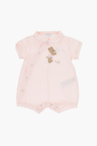 Cotton Bodysuit with Teddy Bear Embroidery