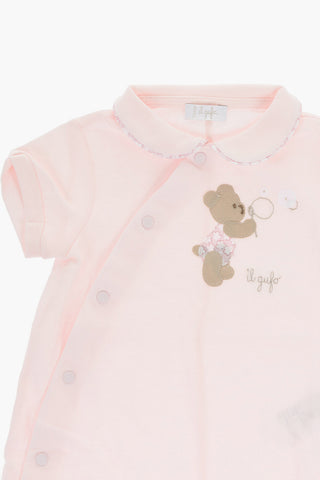 Cotton Bodysuit with Teddy Bear Embroidery