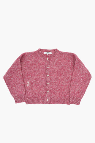 Cardigan Girocollo Melange con Logo Ricamato