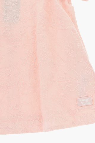 Solid Color Short Sleeved Dress with Floral Embroideries