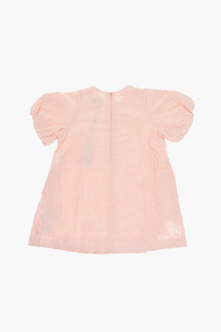 Solid Color Short Sleeved Dress with Floral Embroideries