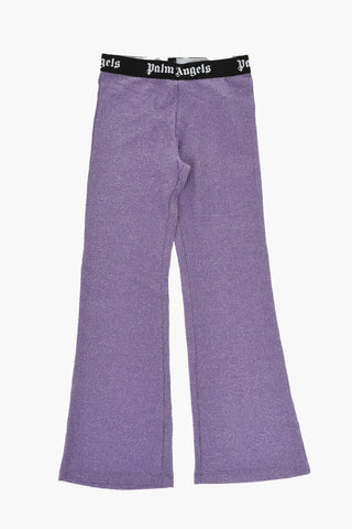 Flared Ribbed Lurex Pants with Logoed Elastic Band