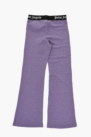 Flared Ribbed Lurex Pants with Logoed Elastic Band