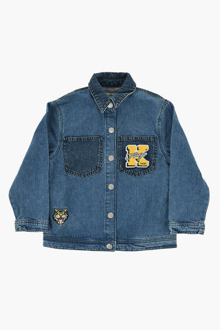 Denim Jacket with Contrasting Logo Patch