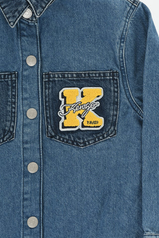 Denim Jacket with Contrasting Logo Patch