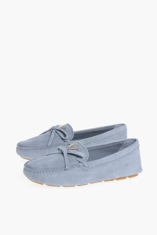 Suede Loafers with Front Bow