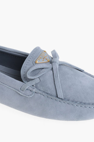 Suede Loafers with Front Bow