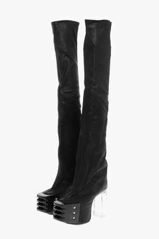 Leather Over the Knee Boots with Platform Sole 12cm
