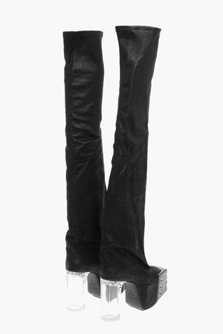 Leather Over the Knee Boots with Platform Sole 12cm