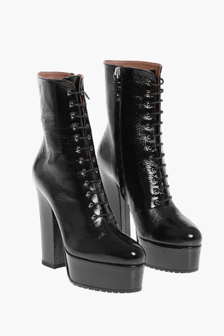 Lace-up Naplak Booties with Platform Sole 14cm