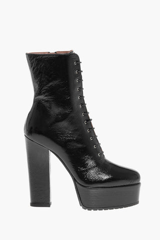 Lace-up Naplak Booties with Platform Sole 14cm