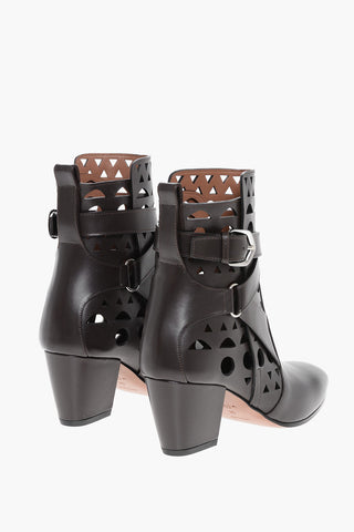 Perforated Leather VIENNE Booties with Ankle Strap 6cm