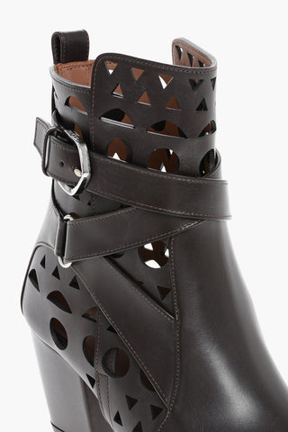 Perforated Leather VIENNE Booties with Ankle Strap 6cm