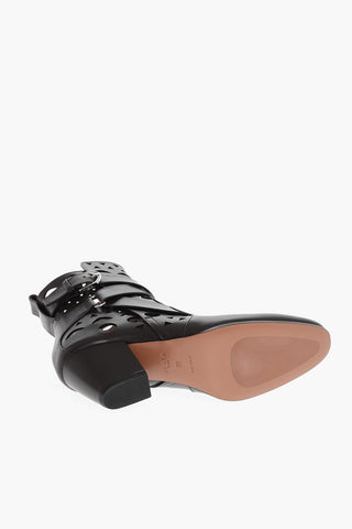 Perforated Leather VIENNE Booties with Ankle Strap 6cm