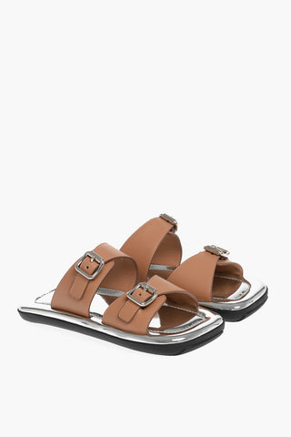 Leather Sliders with Double Buckle